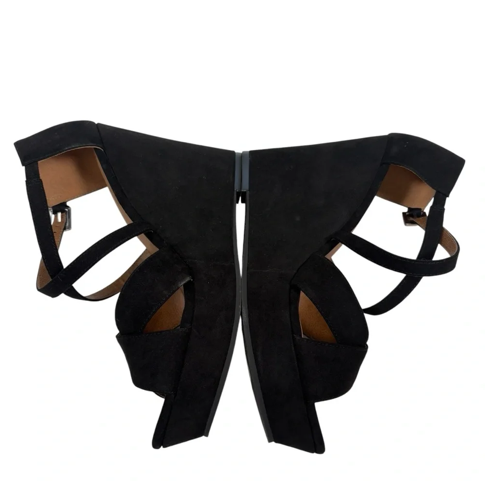 Abound 7m Bria Fab Black Faux Suede Strappy Open Peep Toe Wedges Shoes New Box - Picture 4 of 7